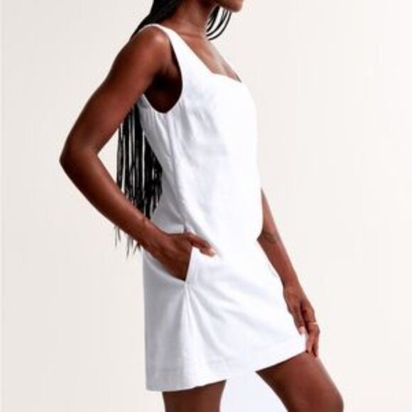 NWT Abercrombie & Fitch Linen Blend Square Neck Mini Dress, XL - Picture 2 of 6